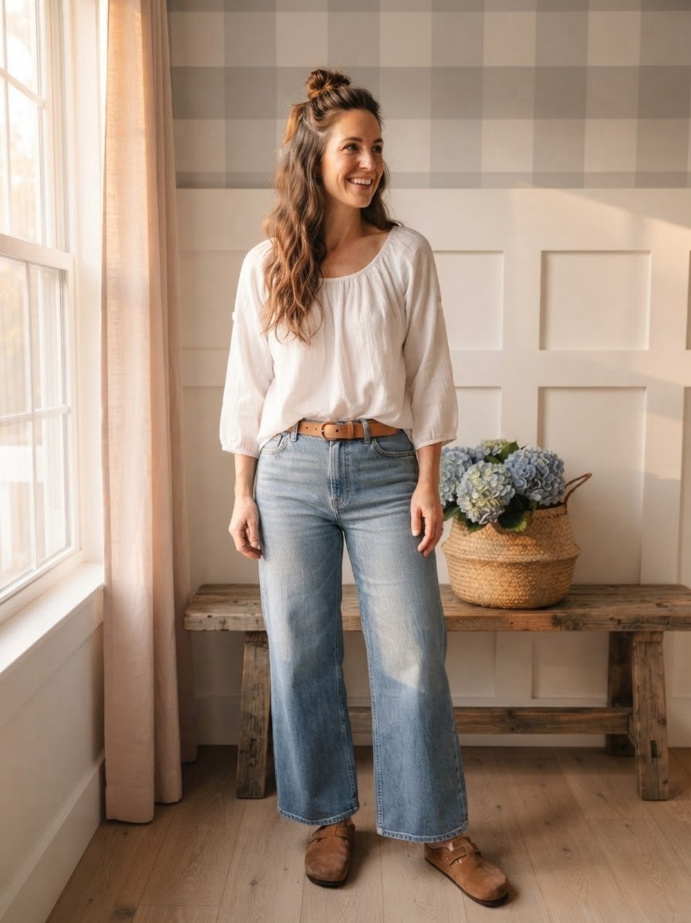 Italian Linen Relaxed Peasant Blouse with Scoop Neckline XL